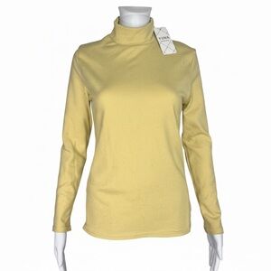 NWT Women's Top Long Sleeve Stretchy Cotton Blend Yellow Metallic Office Sz L/XL